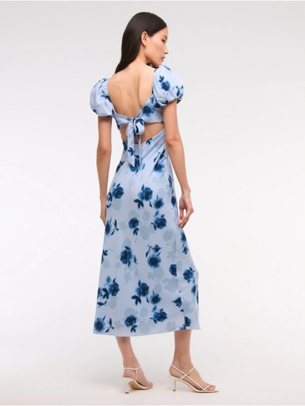 Abercrombie & Fitch blue Puff Sleeve Maxi Dress with floral print